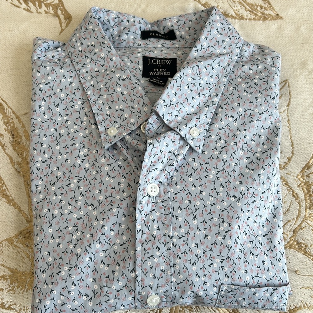 NWT J.Crew Flex Washed Floral Casual Button Down Shirt Men's Large